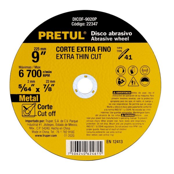 Disco Corte Metal Extrafino 9 1mm (22347) PRETUL